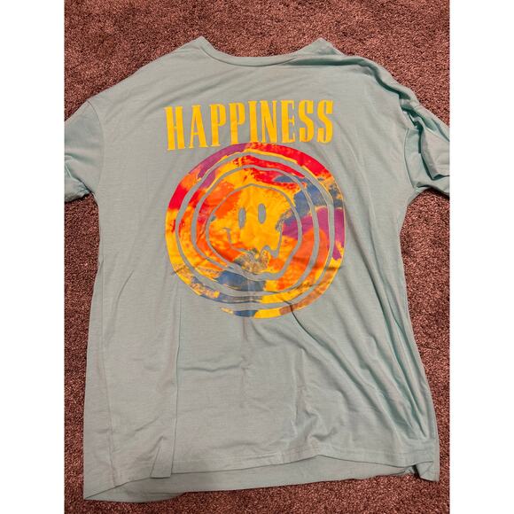 NWOT Shein Happiness Turquoise Blue Ti-dye Oversized Tee Women’s Size Small - Picture 1 of 3